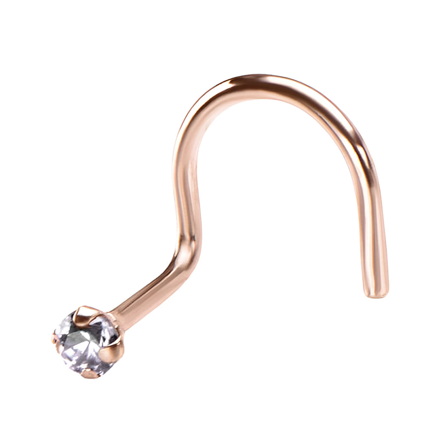 14kt Gold Clear Prong Set CZ Nose Screw Rose Gold