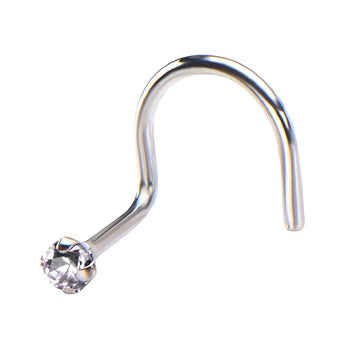 14kt Gold Clear Prong Set CZ Nose Screw White Gold