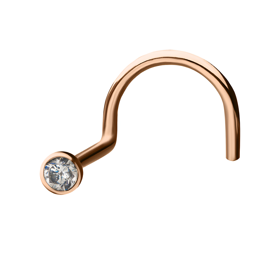 14kt Gold Bezel Set CZ Nose Screw Rose Gold