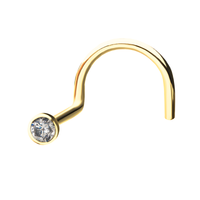 14kt Gold Bezel Set CZ Nose Screw Yellow Gold