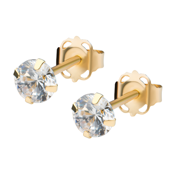 14kt Gold Prong Clear CZ Butterfly Back Stud Earrings Yellow Gold