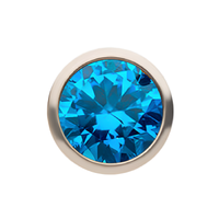 20g Titanium Bezel Set CZ Stud Earrings Blue Topaz