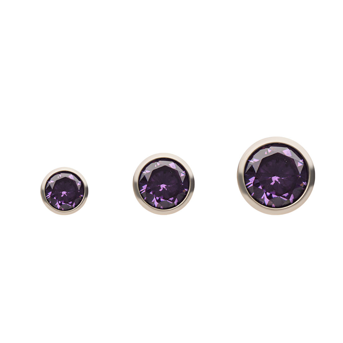 20g Titanium Bezel Set CZ Stud Earrings Amethyst