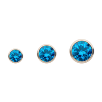 20g Titanium Bezel Set CZ Stud Earrings Blue Topaz