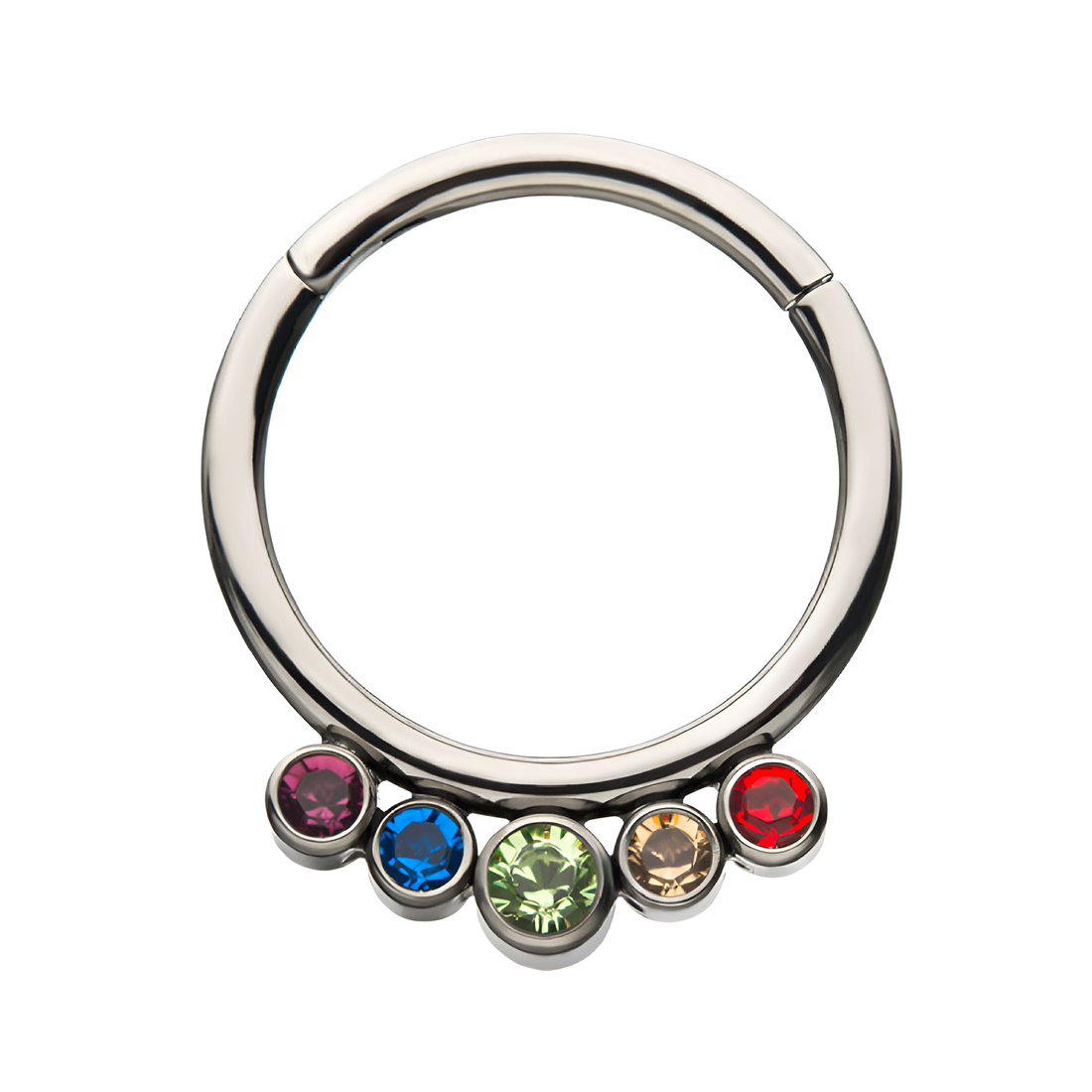 Titanium Cluster CZ/Opal Front Facing Hinged Segment Clicker Rainbow