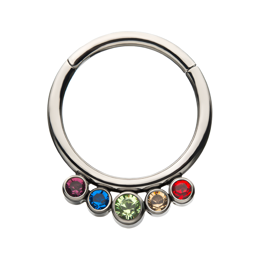 Titanium Cluster CZ/Opal Front Facing Hinged Segment Clicker Rainbow