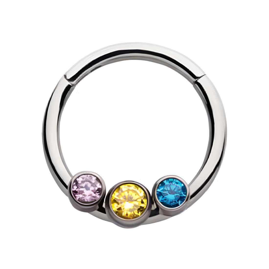 Titanium Bi-Trans-Pan Bezel CZ Front Facing Hinged Segment Clicker Pink|Yellow|Aquamarine