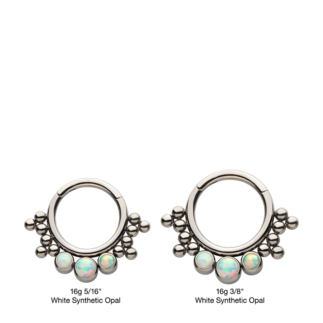 Beaded Titanium Cluster Bezel CZ/Opal Front Facing Hinged Segment Clicker White Opal