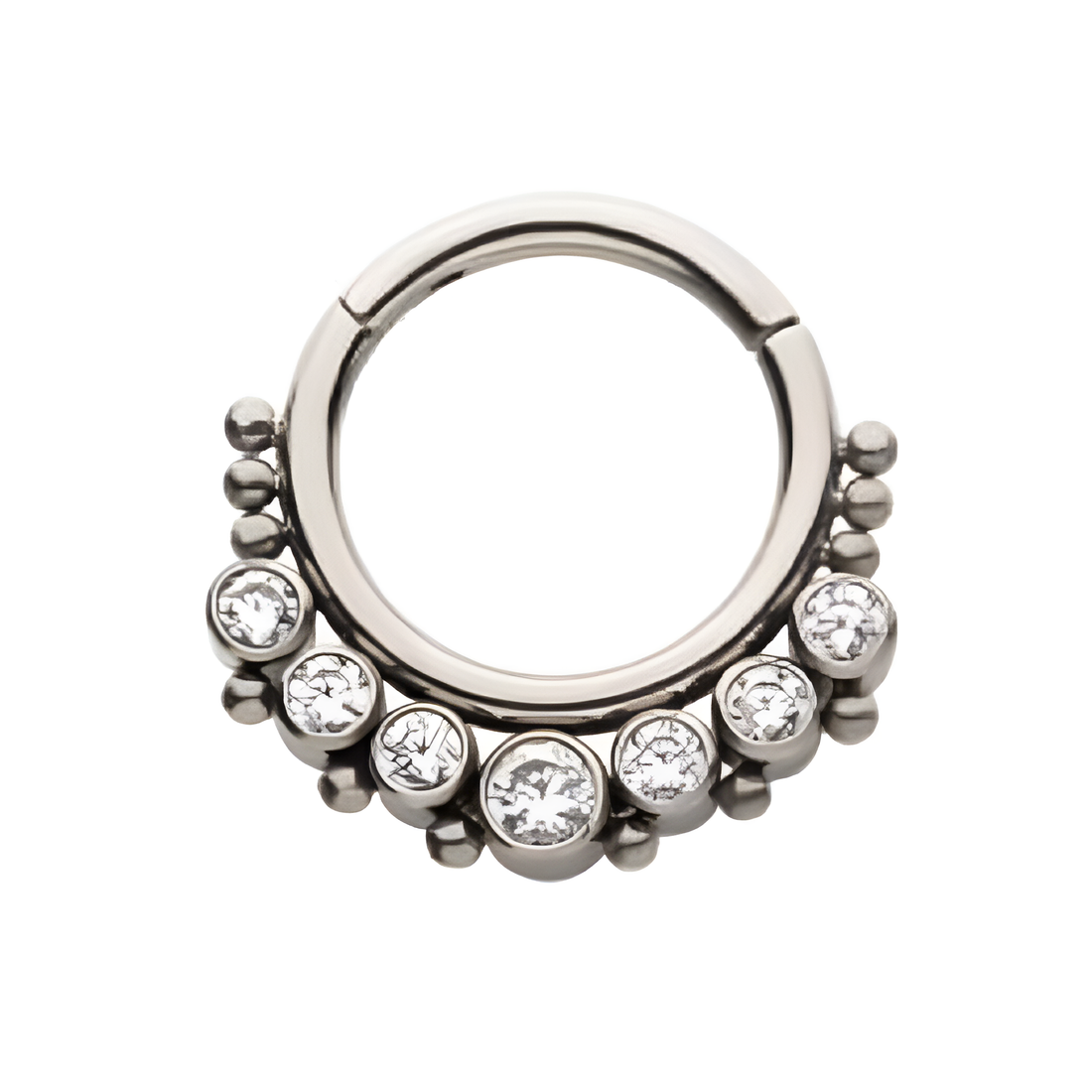 Beaded Titanium Cluster Bezel CZ Front Facing Hinged Segment Clicker Clear