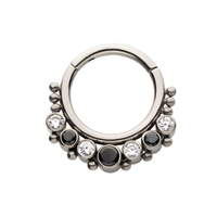 Beaded Titanium Cluster Bezel CZ Front Facing Hinged Segment Clicker Clear And Black