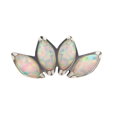 Titanium Threadless with Prong Set Marquise CZ/Opal 4-Cluster Top White Opal