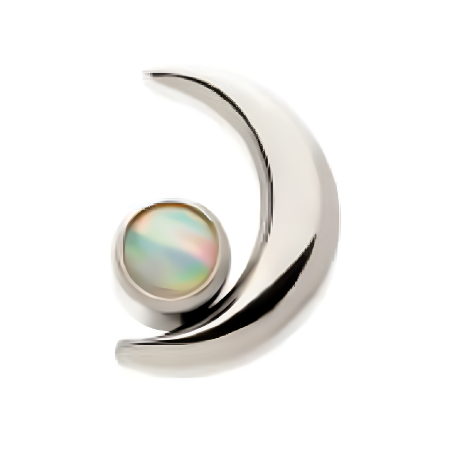 Titanium Threadless Crescent Moon with CZ/Opal Top White Opal