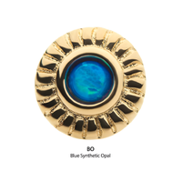 14kt Yellow Gold Threadless Bezel Set Synthetic Opal Fine Line Scalloped Edge Top Blue