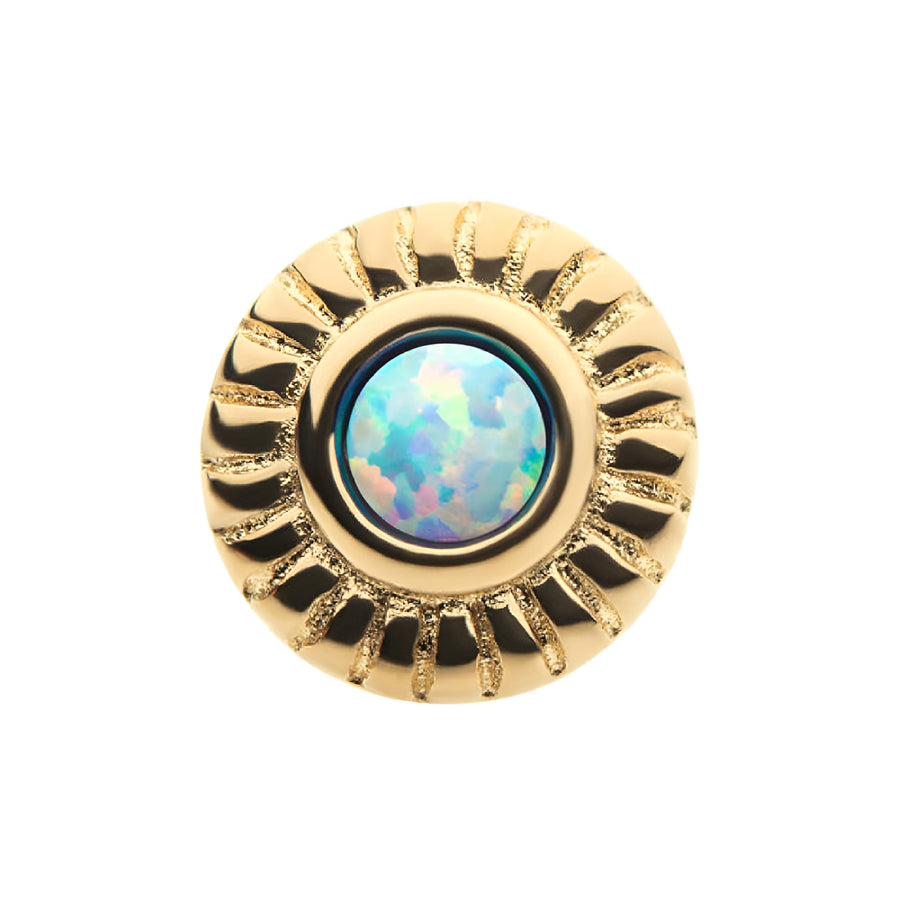 14kt Yellow Gold Threadless Bezel Set Synthetic Opal Fine Line Scalloped Edge Top White