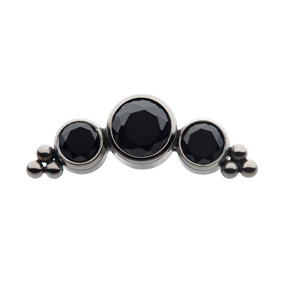 Titanium Threadless Trinity Bezel CZ Beaded Cluster Top Black