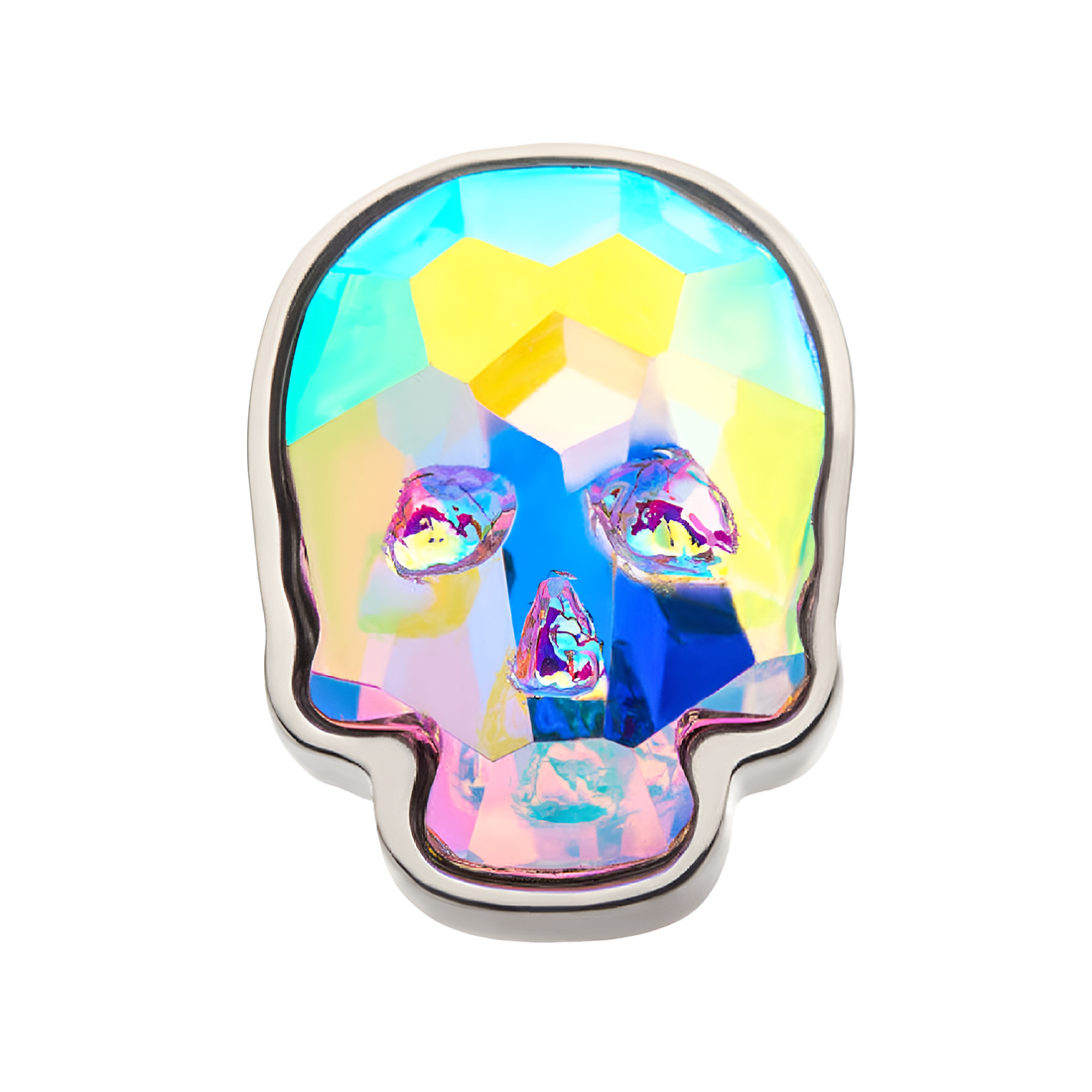 Titanium Threadless with Skull Glass Top Aurora Borealis