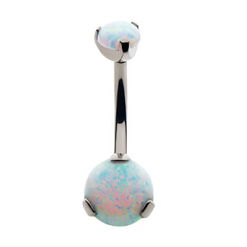 Titanium Threadless Prong Round AAA CZ/Synthetic Opal Detachable Top and Fixed Bottom Navel Curve White