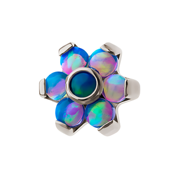 Titanium Threadless Prong Multicolor 7 Rainbow Opal Flower Top Blue