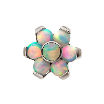 Titanium Threadless Prong Multicolor 7 Rainbow Opal Flower Top White