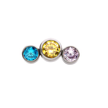 Titanium Threadless Bi-Pan Bezel Set CZ 3-Cluster Front Facing Top Pink|Yellow|Aquamarine