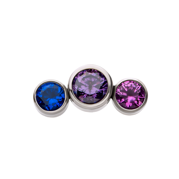 Titanium Threadless Bi-Pan Bezel Set CZ 3-Cluster Front Facing Top Ruby Pink|Amethyst|Burman Blue