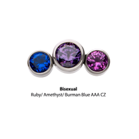 Titanium Threadless Bi-Pan Bezel Set CZ 3-Cluster Front Facing Top Ruby Pink|Amethyst|Burman Blue