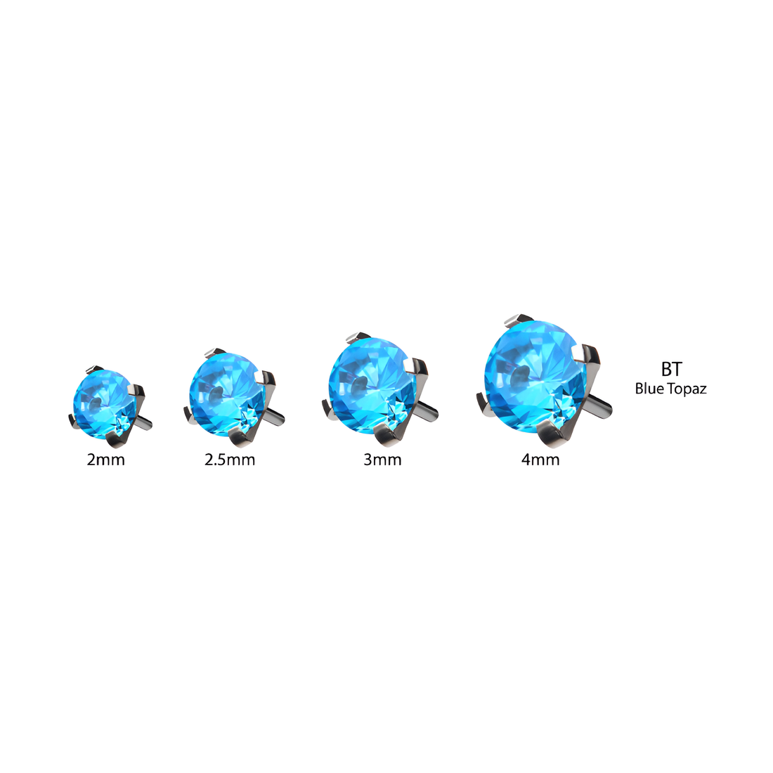 Titanium Threadless Prong CZ Front Facing Top Blue Topaz