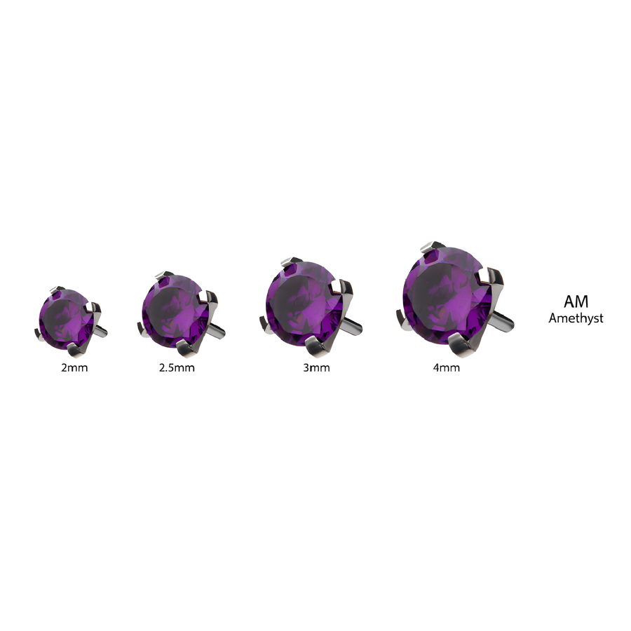 Titanium Threadless Prong CZ Front Facing Top Amethyst