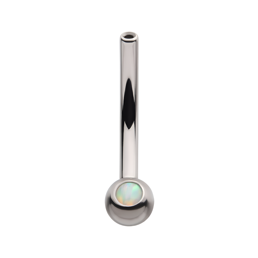 Titanium Threadless Bezel CZ/Opal Ball Curved Barbell White Opal