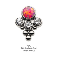 Titanium Threadless Synthetic Opal/AAA CZ/Swarovski & Beads Cluster Top Clear CZ|Pink Opalite