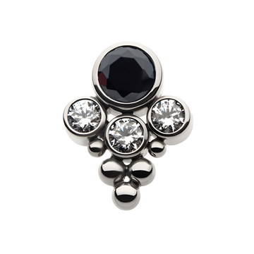 Titanium Threadless Synthetic Opal/AAA CZ/Swarovski & Beads Cluster Top Black CZ|Clear CZ