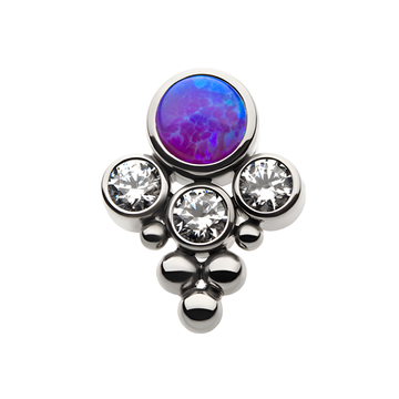 Titanium Threadless Synthetic Opal/AAA CZ/Swarovski & Beads Cluster Top Clear CZ|Purple Opalite