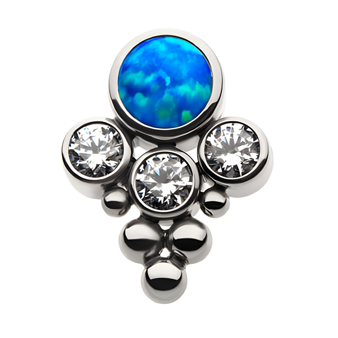 Titanium Threadless Synthetic Opal/AAA CZ/Swarovski & Beads Cluster Top Clear CZ|Blue Opalite