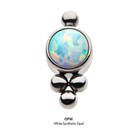 Titanium Threadless Beaded Bezel Synthetic Opal Disc Top White Opalite