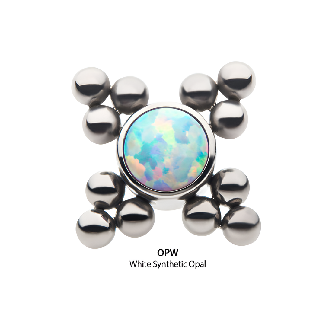 Titanium Threadless Trinity Balls Bezel Synthetic Opal Disc Top White Opal