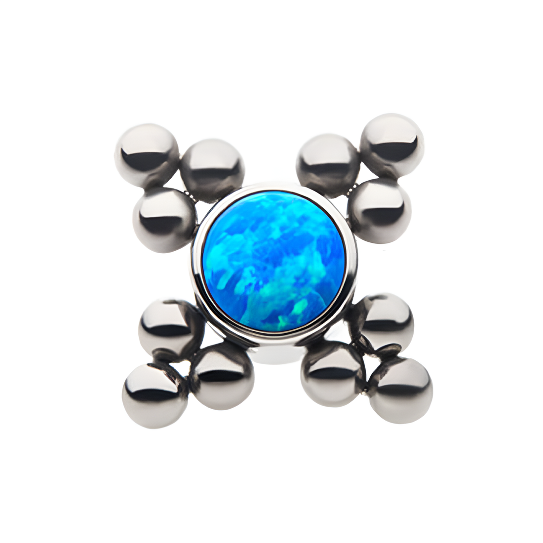 Titanium Threadless Trinity Balls Bezel Synthetic Opal Disc Top Blue Opal