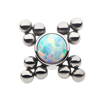 Titanium Threadless Trinity Balls Bezel Synthetic Opal Disc Top White Opal