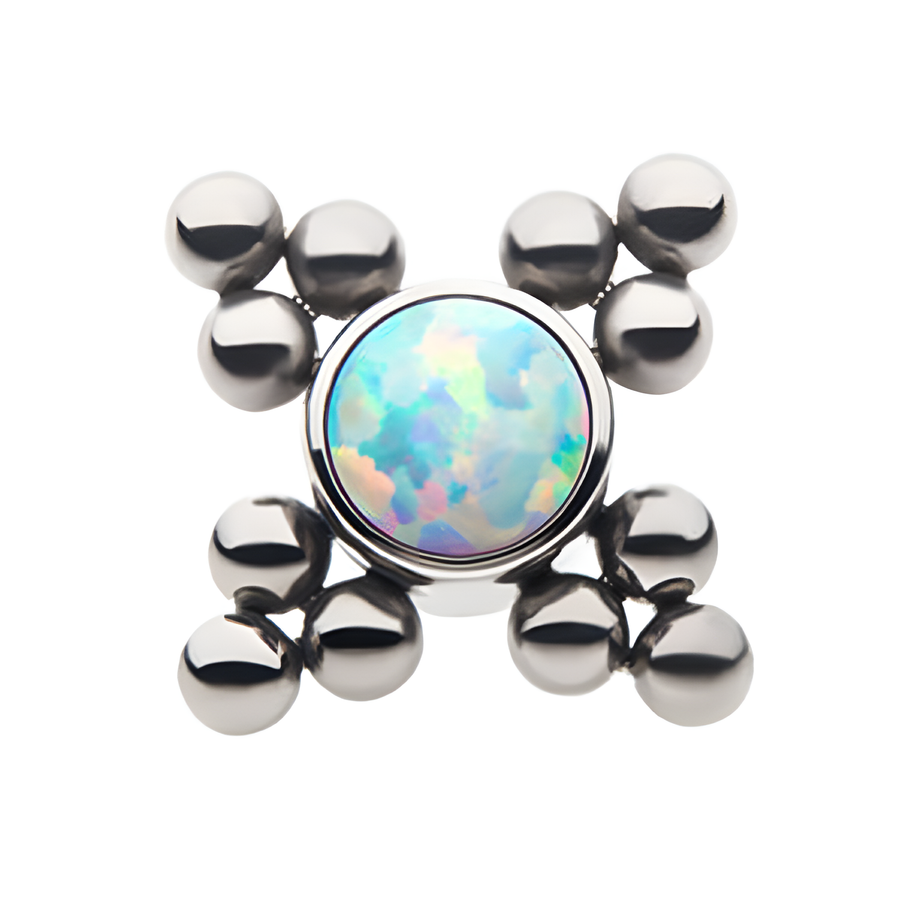 Titanium Threadless Trinity Balls Bezel Synthetic Opal Disc Top White Opal