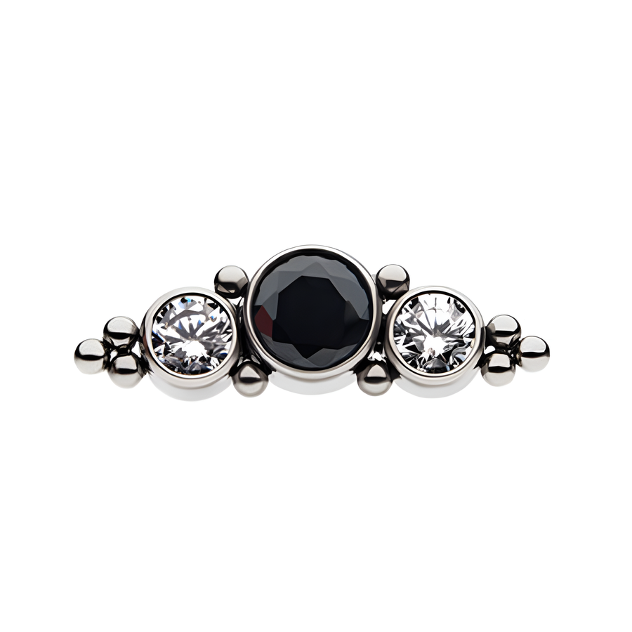 Titanium Threadless Synthetic Opal/AAA CZ/Swarovski Zirconia & Beads Cluster Top Black | Clear