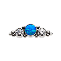 Titanium Threadless Synthetic Opal/AAA CZ/Swarovski Zirconia & Beads Cluster Top Clear | Blue Opal