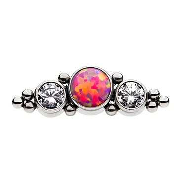 Titanium Threadless Synthetic Opal/AAA CZ/Swarovski Zirconia & Beads Cluster Top Clear | Pink Opal