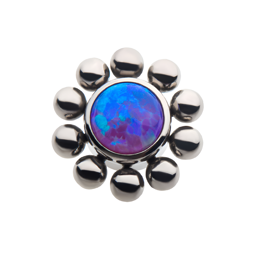 Titanium Threadless Beaded Bezel Synthetic Opal Disc Top Purple Opal