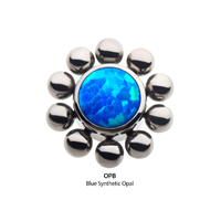 Titanium Threadless Beaded Bezel Synthetic Opal Disc Top Blue Opal