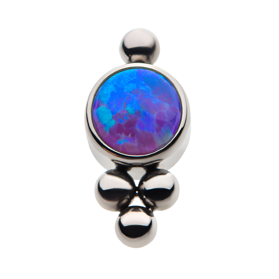 Titanium Threadless Tri-bead Cluster with 4mm CZ Bezel CZ Top Purple Opal