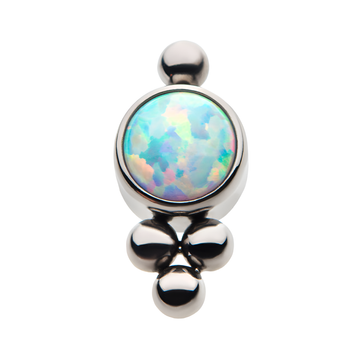 Titanium Threadless Tri-bead Cluster with 4mm CZ Bezel CZ Top White Opal