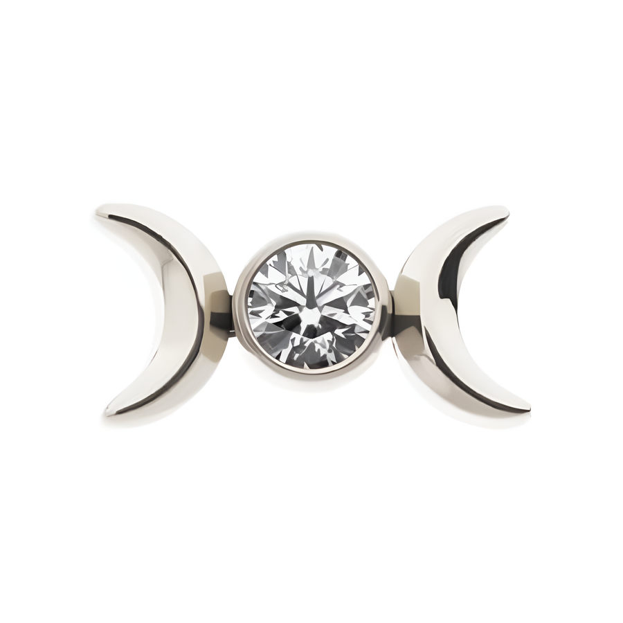 Titanium Threadless Triple Goddess Moon with CZ/Opal Top Clear