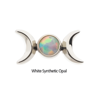 Titanium Threadless Triple Goddess Moon with CZ/Opal Top White Opal