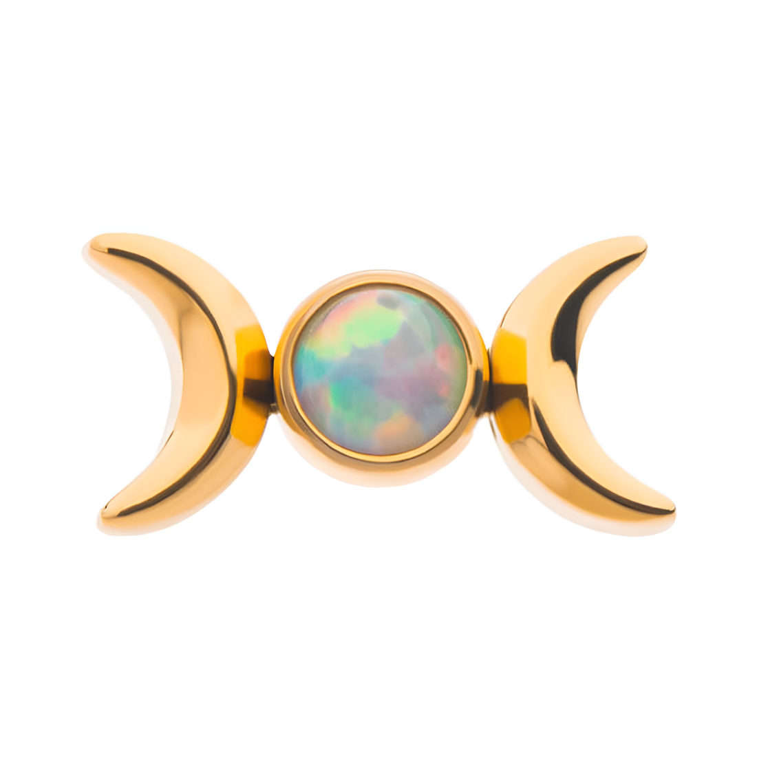 24Kt Gold PVD Titanium Threadless Triple Goddess Moon CZ/Opal Top White Opal