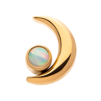 24Kt Gold PVD Titanium Threadless Crescent Moon CZ/Opal Top White Opal