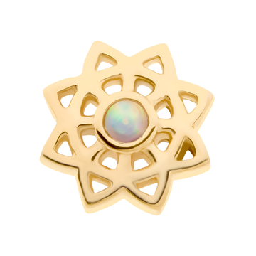 14kt Yellow Gold Threadless CZ/Opal Mandala Flower Top White